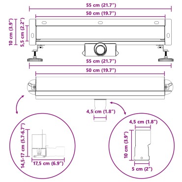 vidaXL Αποχέτευση Ντους Τοίχου Ασημί 50 cm Ανοξείδωτο Ατσάλι 304