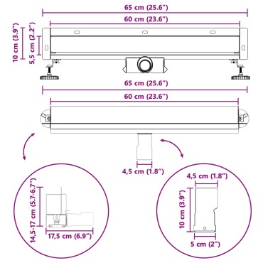 vidaXL Αποχέτευση Ντους Τοίχου Ασημί 60 cm Ανοξείδωτο Ατσάλι 304