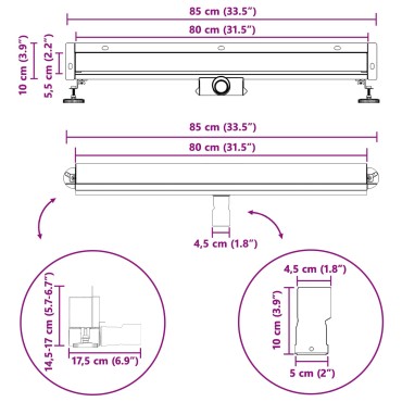 vidaXL Αποχέτευση Ντους Τοίχου Ασημί 80 cm Ανοξείδωτο Ατσάλι 304