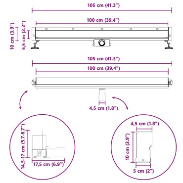 vidaXL Αποχέτευση Ντους Τοίχου Ασημί 100 cm Ανοξείδωτο Ατσάλι 304