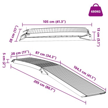 vidaXL Ράμπα Μοτοσικλέτας 680 κιλά 2 pcs Ασημί 205 x 28 x 5 εκ