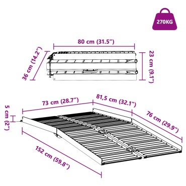 vidaXL Ράμπα για αμαξίδιο 270 κιλών Ασημί 270 κιλά Αλουμίνιο
