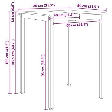vidaXL Τραπέζι μπαρ 80x80x105cm Στερεά ξυλεία πεύκου Φυσικό 1 τεμ.