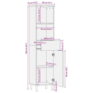 vidaXL Ντουλάπι Μπάνιου με ράφι Μαύρο και Λευκό 38x33x160cm