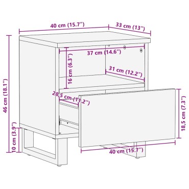 vidaXL Κομοδίνο 2 τεμ. Φυσικό 40x33x46cm Στερεό ξύλο μάνγκο