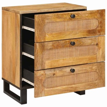 vidaXL Κομοδίνο με συρτάρι Φυσικό 50x33x62cm Στερεό ξύλο μάνγκο 1 τεμ.