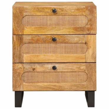 vidaXL Κομοδίνο με συρτάρι Φυσικό 50x33x62cm Στερεό ξύλο μάνγκο 1 τεμ.