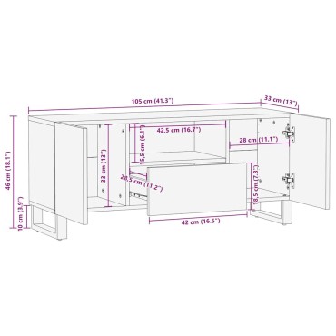 vidaXL Ντουλάπι TV Καφέ 105x33x46cm Στερεό ξύλο μάνγκο 1 τεμ.