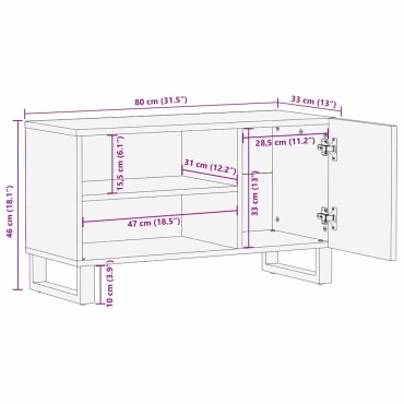 vidaXL Ντουλάπι TV Καφέ 80x33x46cm Στερεό ξύλο μάνγκο 1 τεμ.