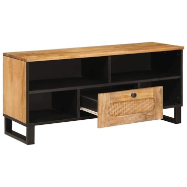 vidaXL Ντουλάπι TV με συρτάρι Καφέ 100x33x46cm Στερεό ξύλο μάνγκο 1 τεμ.