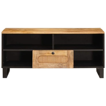 vidaXL Ντουλάπι TV με συρτάρι Καφέ 100x33x46cm Στερεό ξύλο μάνγκο 1 τεμ.