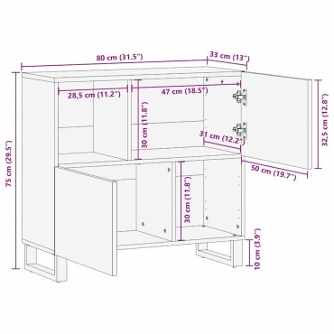 vidaXL Πλαϊνό γραφείο Καφέ 80x33x75cm Στερεό ξύλο μάνγκο