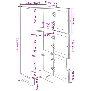 vidaXL Highboard με αποθήκευση Καφέ 90x33x75cm Στερεό ξύλο μάνγκο