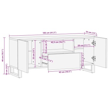 vidaXL Ντουλάπι TV Καφέ 105x33x46cm Στερεό ξύλο μάνγκο 1 τεμ.