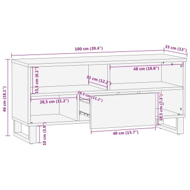 vidaXL Ντουλάπι TV Καφέ 100x33x46cm Στερεό ξύλο μάνγκο 1 τεμ.
