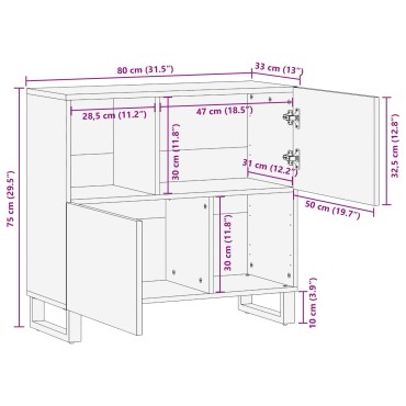 vidaXL Βοηθητικό ντουλάπι Καφέ 80x33x75cm Στερεό ξύλο μάνγκο