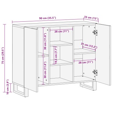 vidaXL Βοηθητικό ντουλάπι Καφέ 90x33x75cm Στερεό ξύλο μάνγκο