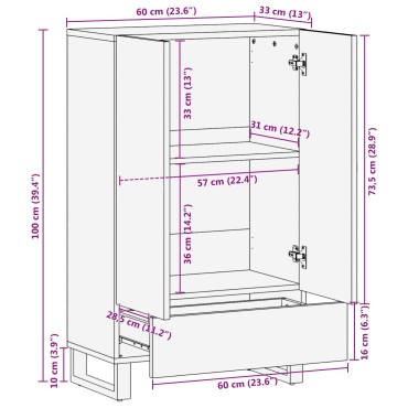 vidaXL Αποθηκευτικός Ψηλός Ντουλάπι Καφέ 60x33x100cm