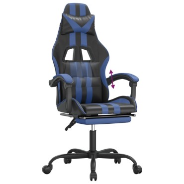 vidaXL Καρέκλα Gaming Μασάζ Υποπόδιο Μαύρο/μπλε από Συνθετικό Δέρμα 57,5x59,5x(121-131)cm 1 τεμ.