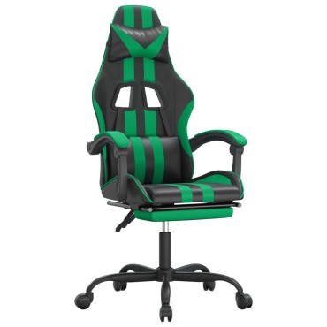 vidaXL Καρέκλα Gaming Μασάζ Υποπόδιο Μαύρο/Πράσινο από Συνθετικό Δέρμα 57,5x59,5x(121-131)cm 1 τεμ.