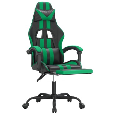 vidaXL Καρέκλα Gaming Μασάζ Υποπόδιο Μαύρο/Πράσινο από Συνθετικό Δέρμα 57,5x59,5x(121-131)cm 1 τεμ.