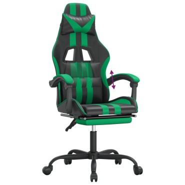 vidaXL Καρέκλα Gaming Μασάζ Υποπόδιο Μαύρο/Πράσινο από Συνθετικό Δέρμα 57,5x59,5x(121-131)cm 1 τεμ.