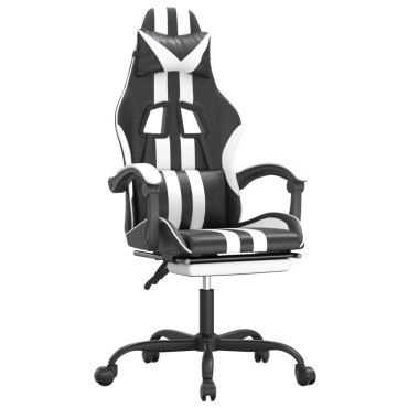 vidaXL Καρέκλα Gaming Μασάζ Υποπόδιο Μαύρο/Λευκό από Συνθετικό Δέρμα 57,5x59,5x(121-131)cm 1 τεμ.