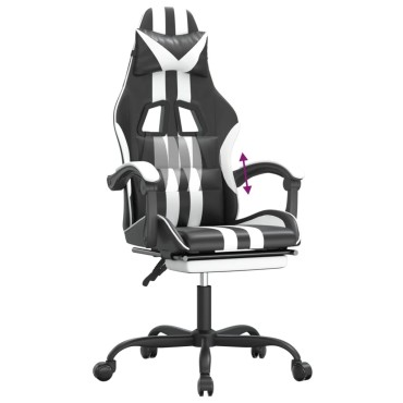 vidaXL Καρέκλα Gaming Μασάζ Υποπόδιο Μαύρο/Λευκό από Συνθετικό Δέρμα 57,5x59,5x(121-131)cm 1 τεμ.