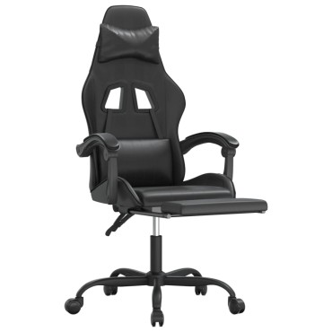 vidaXL Καρέκλα Gaming Μασάζ Υποπόδιο Μαύρο από Συνθετικό Δέρμα 57,5x59,5x(121-131)cm 1 τεμ.