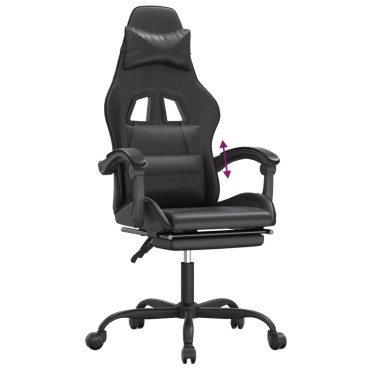 vidaXL Καρέκλα Gaming Μασάζ Υποπόδιο Μαύρο από Συνθετικό Δέρμα 57,5x59,5x(121-131)cm 1 τεμ.