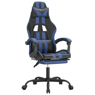 vidaXL Καρέκλα Gaming Περιστρ. Υποπόδιο Μαύρο & Μπλε Συνθετικό Δέρμα 57,5x59,5x(121-131)cm 1 τεμ.