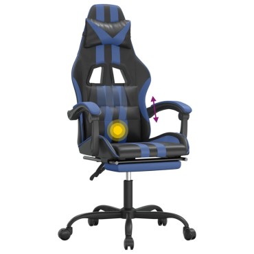 vidaXL Καρέκλα Gaming Περιστρ. Υποπόδιο Μαύρο & Μπλε Συνθετικό Δέρμα 57,5x59,5x(121-131)cm 1 τεμ.