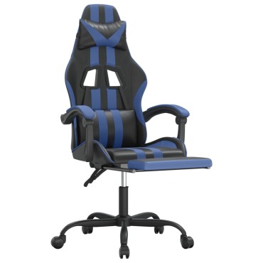 vidaXL Καρέκλα Gaming Περιστρ. Υποπόδιο Μαύρο & Μπλε Συνθετικό Δέρμα 57,5x59,5x(121-131)cm 1 τεμ.
