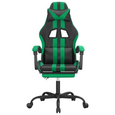 vidaXL Καρέκλα Gaming Περιστρ. Υποπόδιο Μαύρο/Πράσινο Συνθετικό Δέρμα 57,5x59,5x(121-131)cm 1 τεμ.
