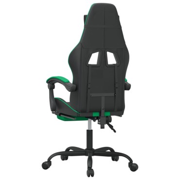vidaXL Καρέκλα Gaming Περιστρ. Υποπόδιο Μαύρο/Πράσινο Συνθετικό Δέρμα 57,5x59,5x(121-131)cm 1 τεμ.