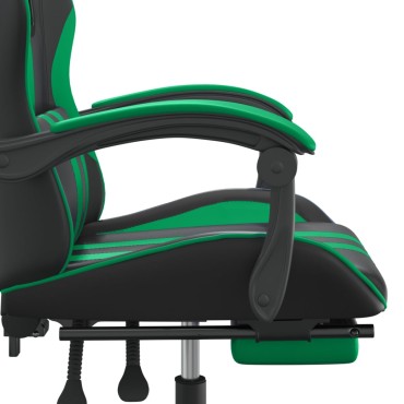 vidaXL Καρέκλα Gaming Περιστρ. Υποπόδιο Μαύρο/Πράσινο Συνθετικό Δέρμα 57,5x59,5x(121-131)cm 1 τεμ.