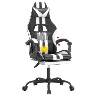 vidaXL Καρέκλα Gaming Περιστρ. Υποπόδιο Μαύρο άσπρο Συνθετικό Δέρμα 57,5x59,5x(121-131)cm 1 τεμ.