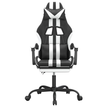 vidaXL Καρέκλα Gaming Περιστρ. Υποπόδιο Μαύρο άσπρο Συνθετικό Δέρμα 57,5x59,5x(121-131)cm 1 τεμ.