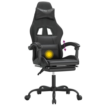 vidaXL Καρέκλα Gaming Περιστρ. Υποπόδιο Μαύρο Συνθετικό Δέρμα 57,5x59,5x(121-131)cm 1 τεμ.