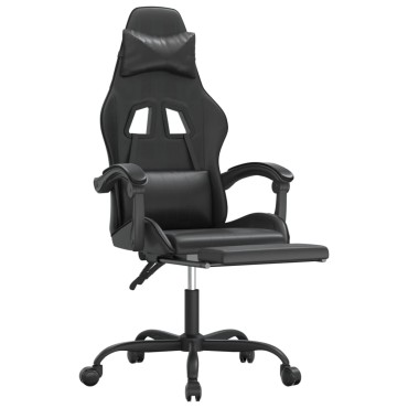 vidaXL Καρέκλα Gaming Περιστρ. Υποπόδιο Μαύρο Συνθετικό Δέρμα 57,5x59,5x(121-131)cm 1 τεμ.