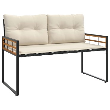 vidaXL Ξύλινο Στρώμα Παγκάκι με μαξιλάρι Κρεμ 114x55x77 εκ 1 τεμ.