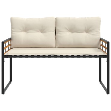 vidaXL Ξύλινο Στρώμα Παγκάκι με μαξιλάρι Κρεμ 114x55x77 εκ 1 τεμ.