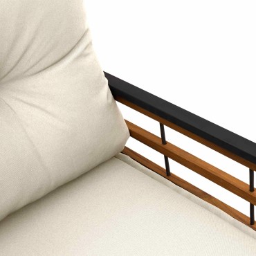 vidaXL Ξύλινο Στρώμα Παγκάκι με μαξιλάρι Κρεμ 114x55x77 εκ 1 τεμ.