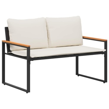 vidaXL παγκάκι Μαύρο και Κρεμ Λευκό 115x65x72cm Ρατάν