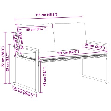 vidaXL παγκάκι Μαύρο και Κρεμ Λευκό 115x65x72cm Ρατάν