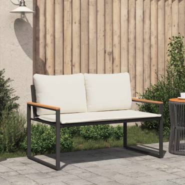 vidaXL παγκάκι Μαύρο και Κρεμ Λευκό 115x65x72cm Ρατάν