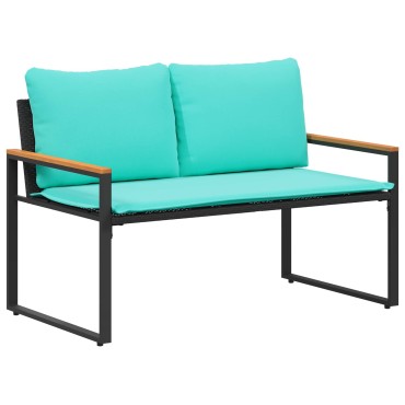 vidaXL παγκάκι με μαξιλάρι Μαύρο και Τυρκουάζ 115x65x72cm Ρατάν