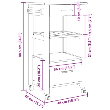 vidaXL Καρότσι Κουζίνας MONZA Μαύρο 48x40x88,5cm 1 τεμ.
