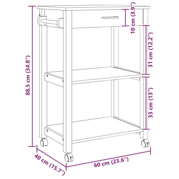 vidaXL Καρότσι Κουζίνας MONZA Μαύρο 60x40x88,5 εκ 1 τεμ.
