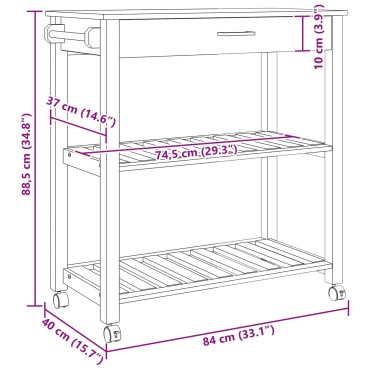 vidaXL Καρότσι Κουζίνας MONZA Μαύρο 84x40x88,5cm 1 τεμ.